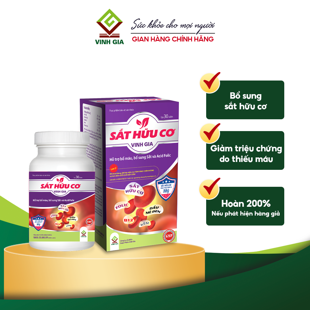 Sắt Hữu Cơ Vinh Gia – Bổ sung sắt, acid folic