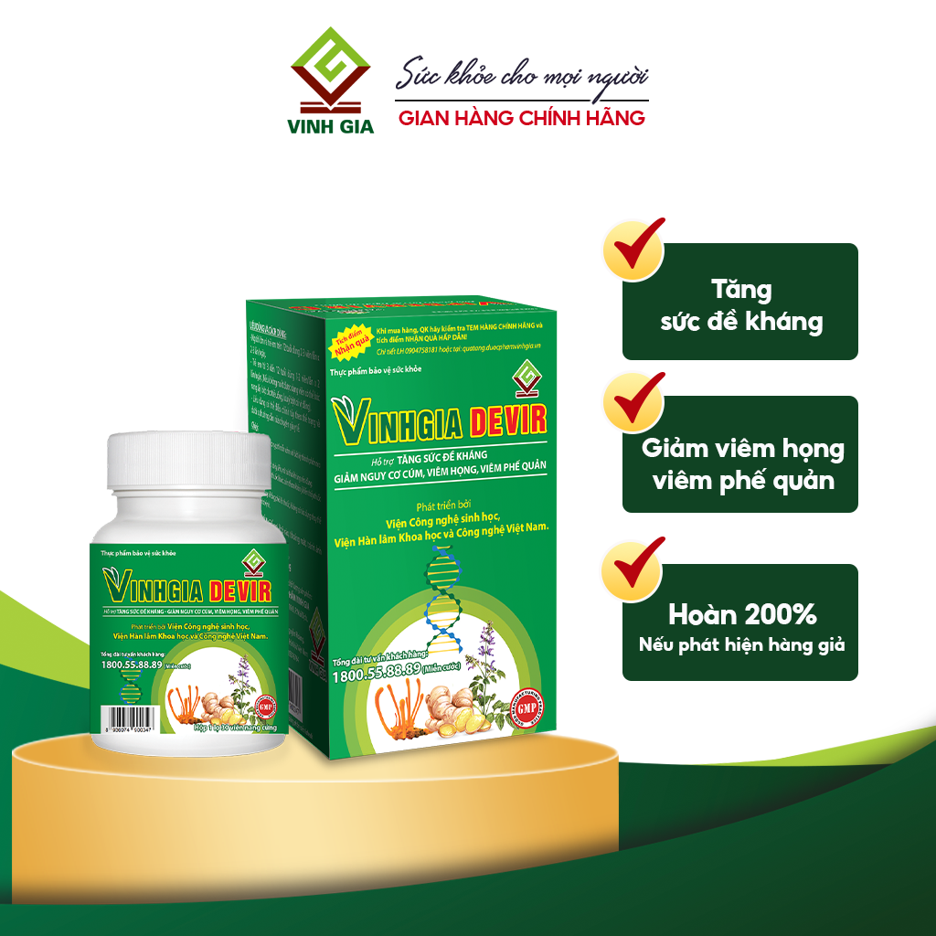 VinhGia Devir – Hỗ trợ Tăng đề kháng, giảm nguy cơ mắc cúm, Viêm họng, Viêm phế quản