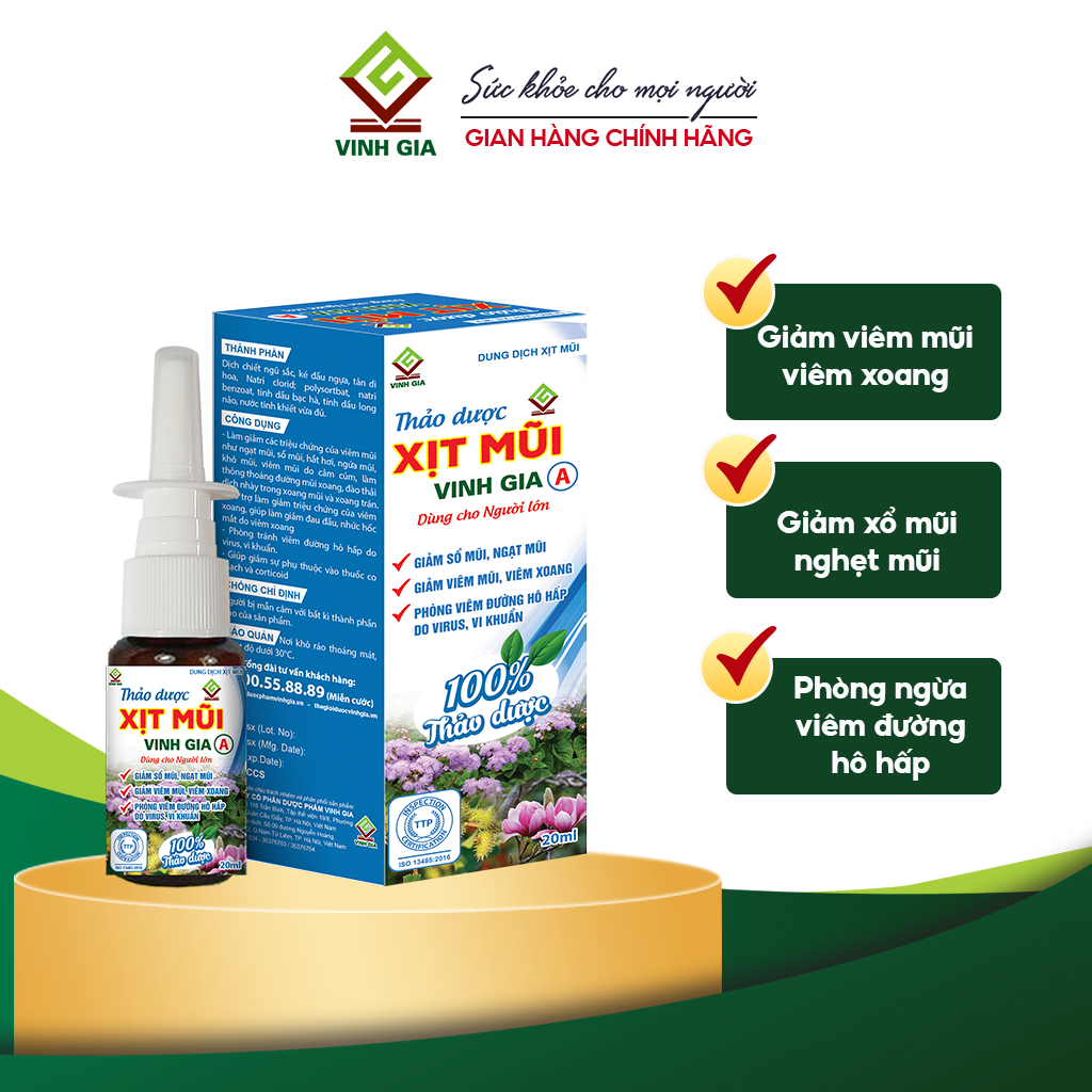Thảo dược xịt mũi Vinh Gia A 20 ml (dùng cho Người lớn)