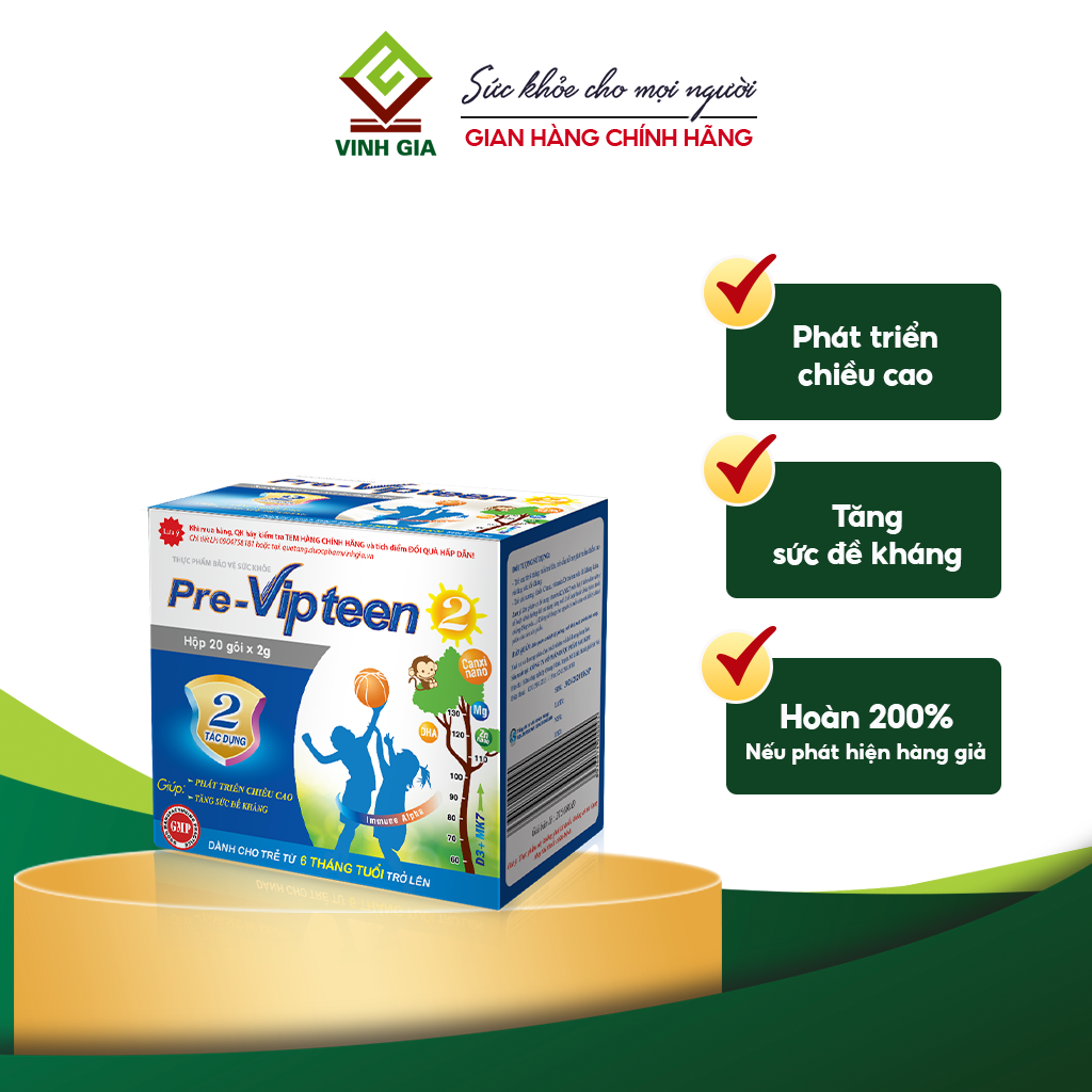 Gói cốm Pre-Vipteen 2 : Hỗ trợ phát triển chiều cao và tăng sức đề kháng cho trẻ