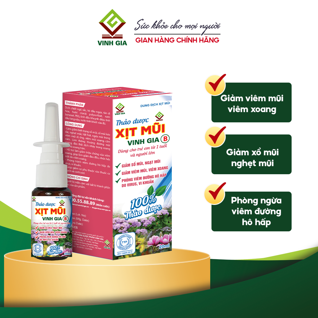 Thảo dược xịt mũi Vinh Gia B 20 ml (dùng cho trẻ em trên 1 tuổi và người lớn)