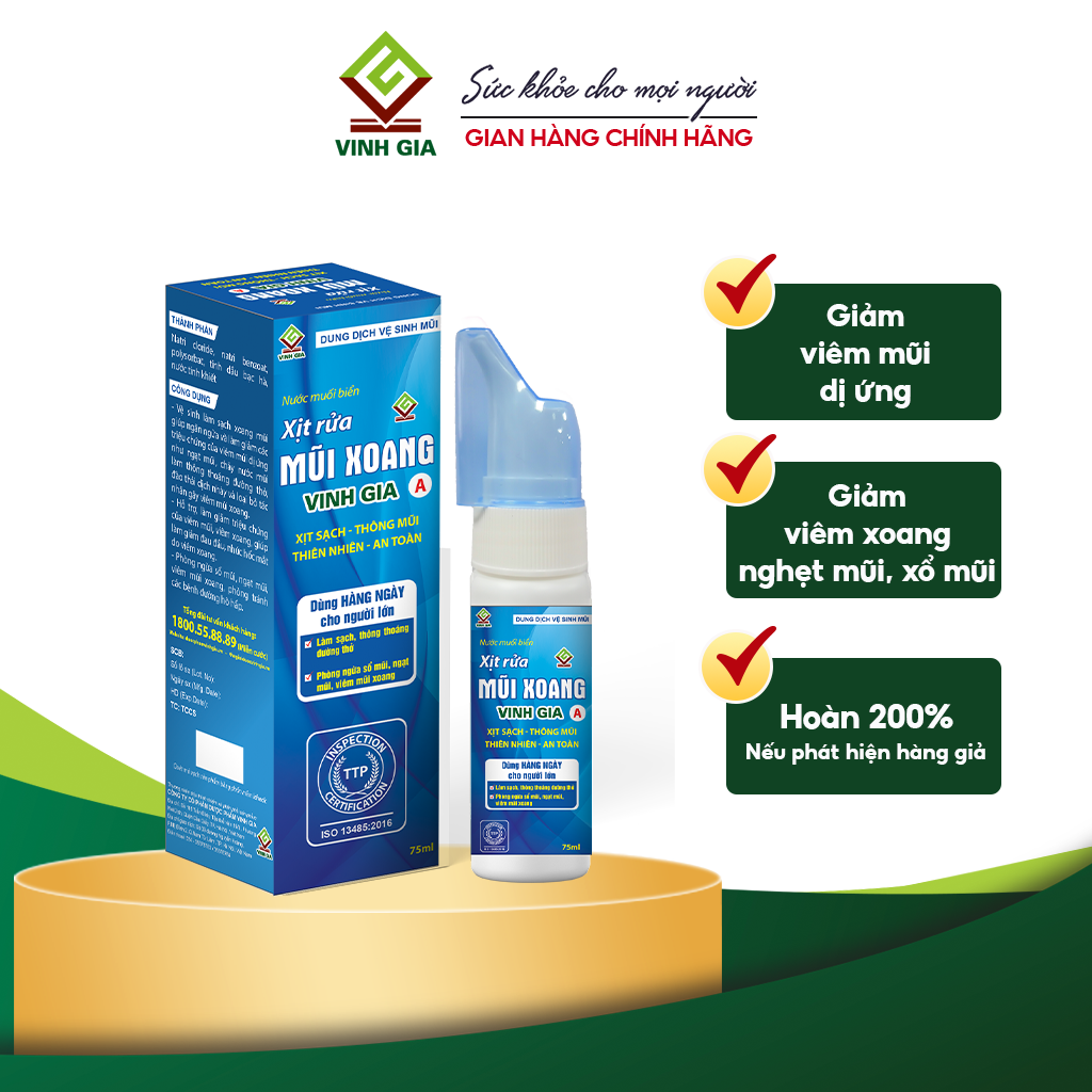 Xịt Rửa Mũi Xoang Vinh Gia A – Dùng cho người lớn (Lọ 75ml)