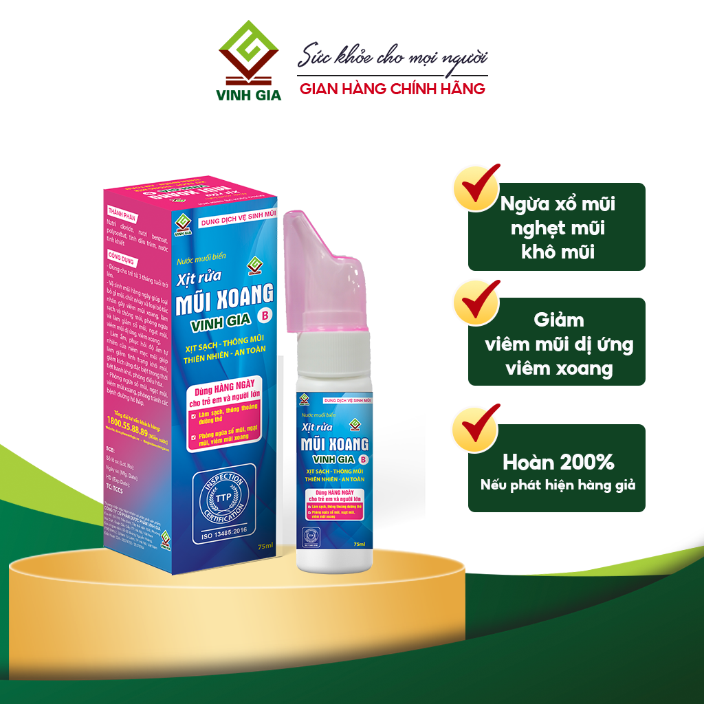 Xịt rửa mũi xoang Vinh Gia B - Dành cho trẻ em trên 3 tháng tuổi (Lọ 75ml)