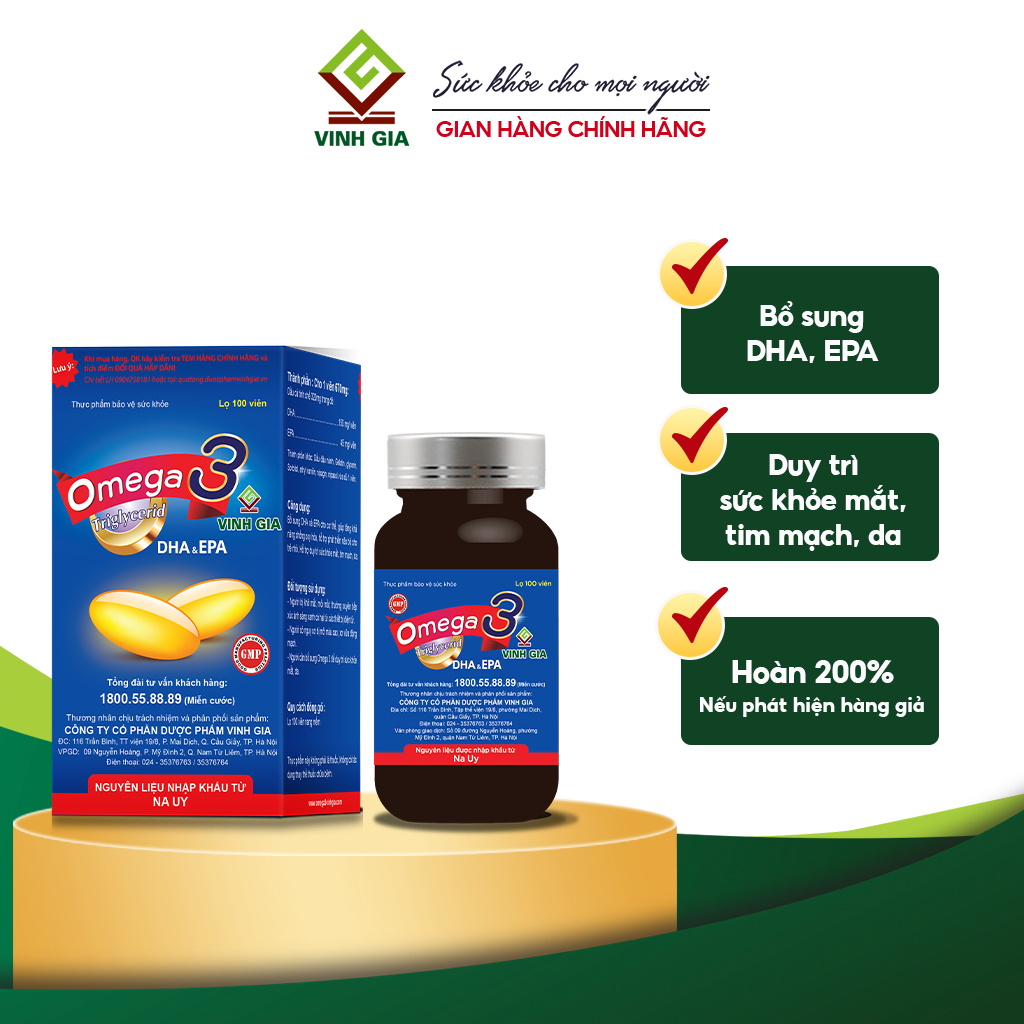 Omega 3 Vinh Gia – Bổ sung Omega-3 dạng Triglyceride với DHA và EPA hàm lượng cao